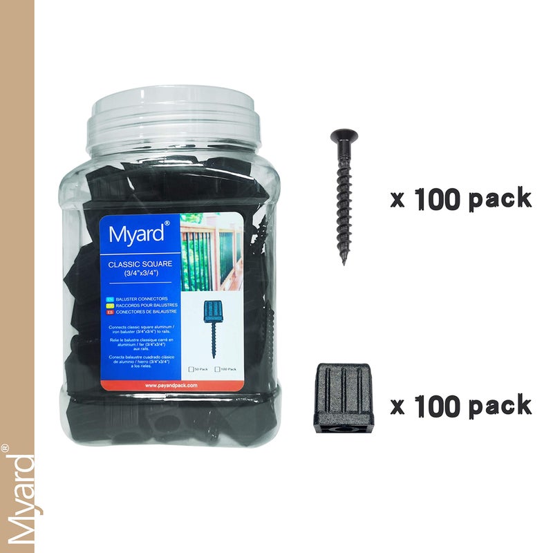 Myard 3/4" Anti-UV Black Baluster Connectors 100pcs for 50 Square Balusters with Stainless Steel Screws, No Drilling Fast Installation for Deck Handrail Staircase Balusters - Image 3